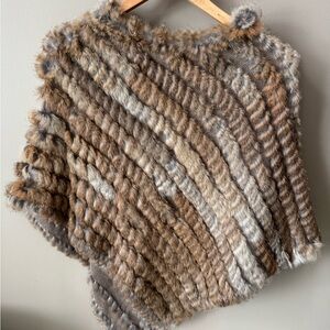 Rabbit Fur Striped Poncho, fits like Small